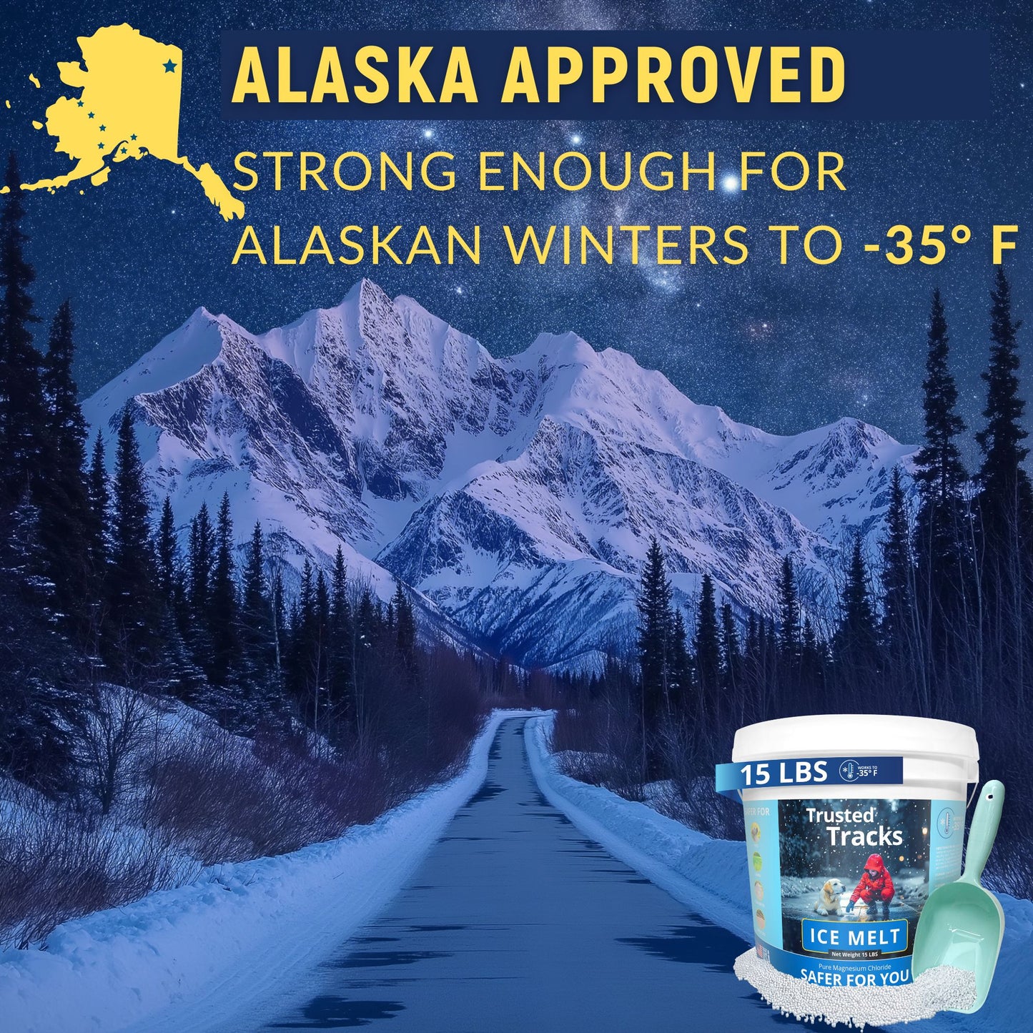 15 LBS Pet Safe Ice Melt, Premium Snow Melter, Pure Magnesium Chloride with Scoop - Ships Same Day