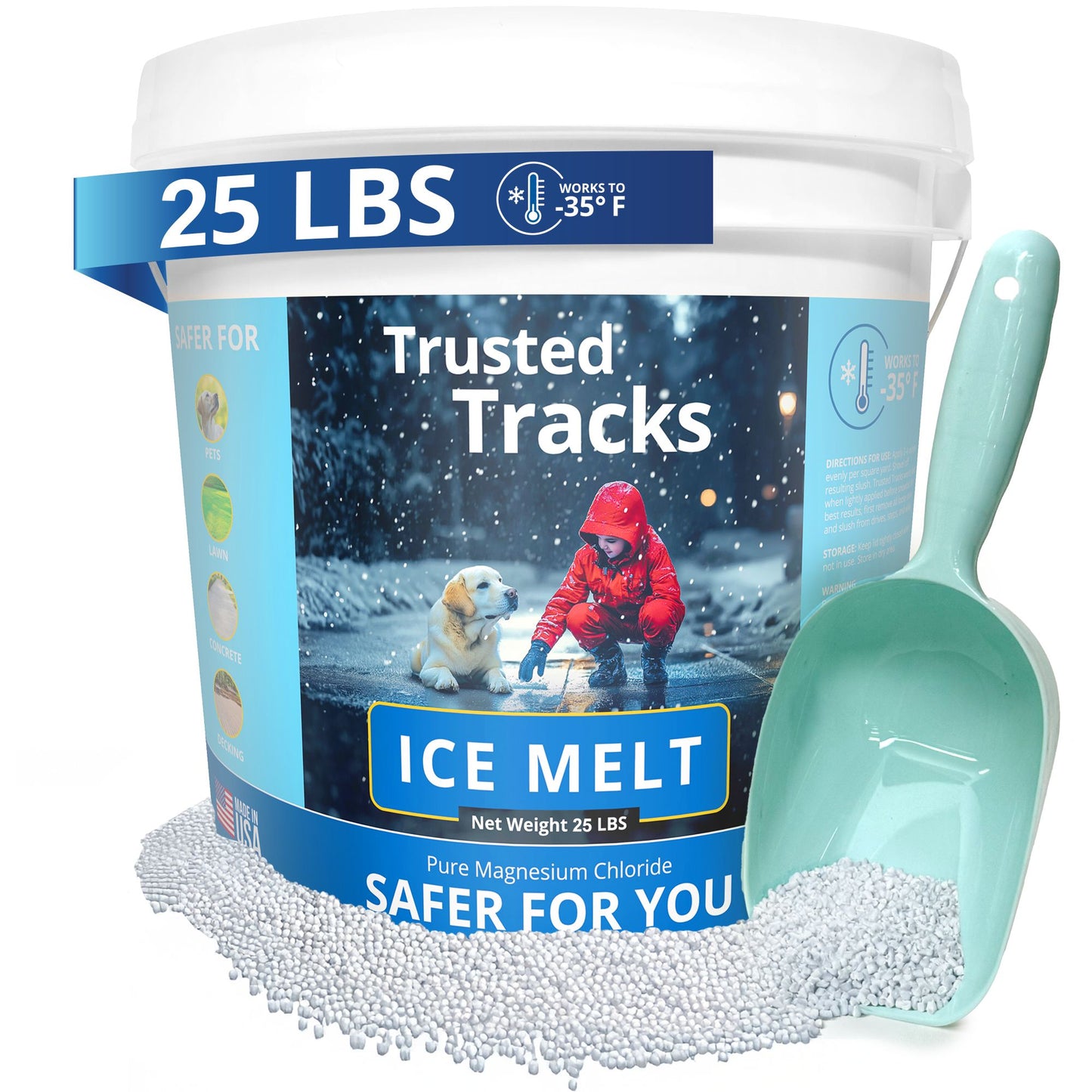 25 LBS Pet Safe Ice Melt, Premium Snow Melter, Pure Magnesium Chloride with Scoop - Ships Same Day