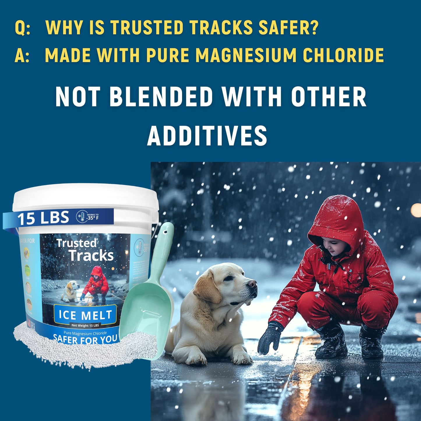 15 LBS Pet Safe Ice Melt, Premium Snow Melter, Pure Magnesium Chloride with Scoop - Ships Same Day