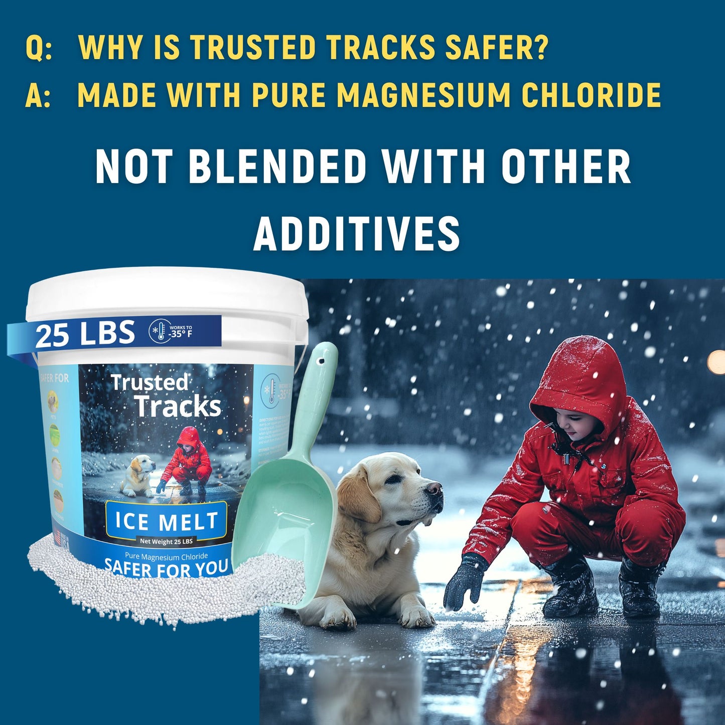 25 LBS Pet Safe Ice Melt, Premium Snow Melter, Pure Magnesium Chloride with Scoop - Ships Same Day